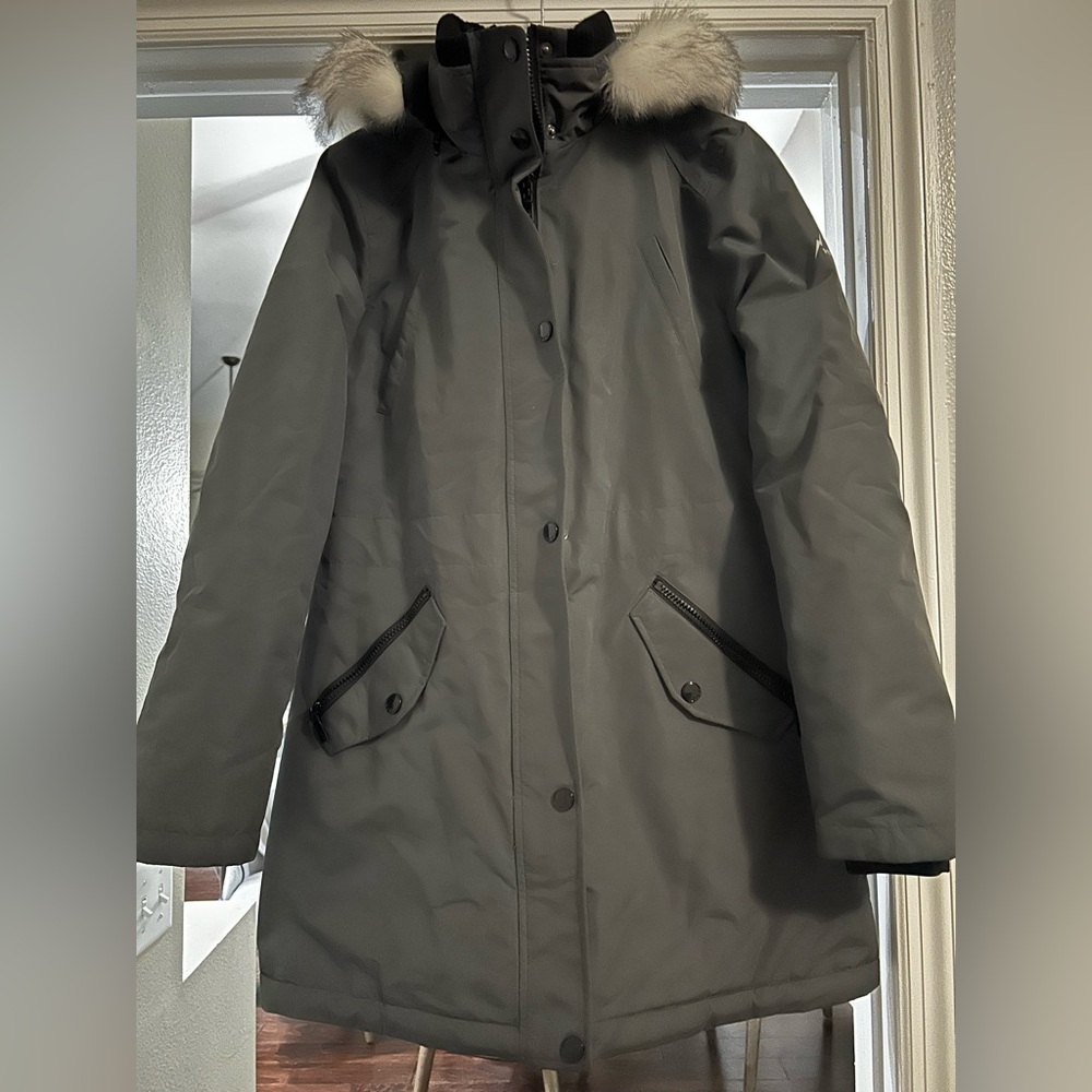 Women's Gray Ski Jacket with Fur Trim